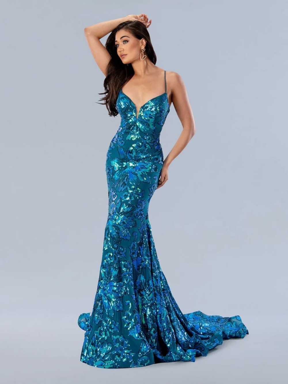Teal Sequin Mermaid Prom Dress with Spaghetti Straps